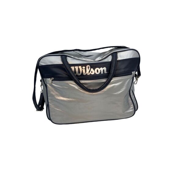 Wilson vintage silver bag with navy blue handle and shoulder strap - Picture 1 of 16